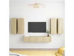 6Pzs Pack de Muebles de Armario Tv Contrachapado Color Roble Sonoma