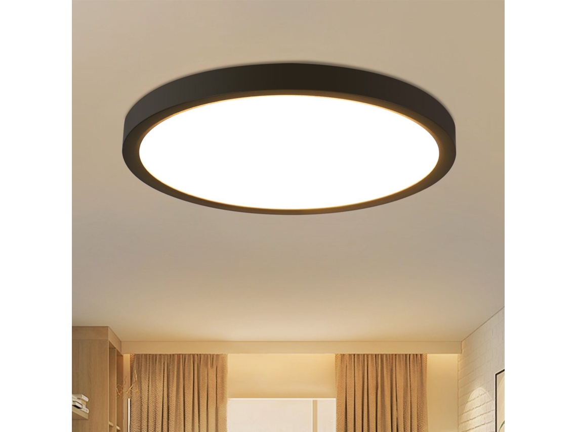 Luz de Techo Led Blanco Frío 15 W Negro Diámetro 22 Cm Lámpara Redonda Plana Ip44 Impermeable para Baño Cocina NETTLIFE