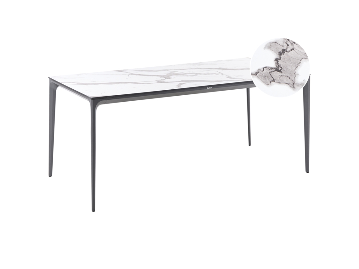 Mesa De Refeição De Jardim Sovareto 180 Cm 90 Cm Efeito De Mármore Mármore Branco