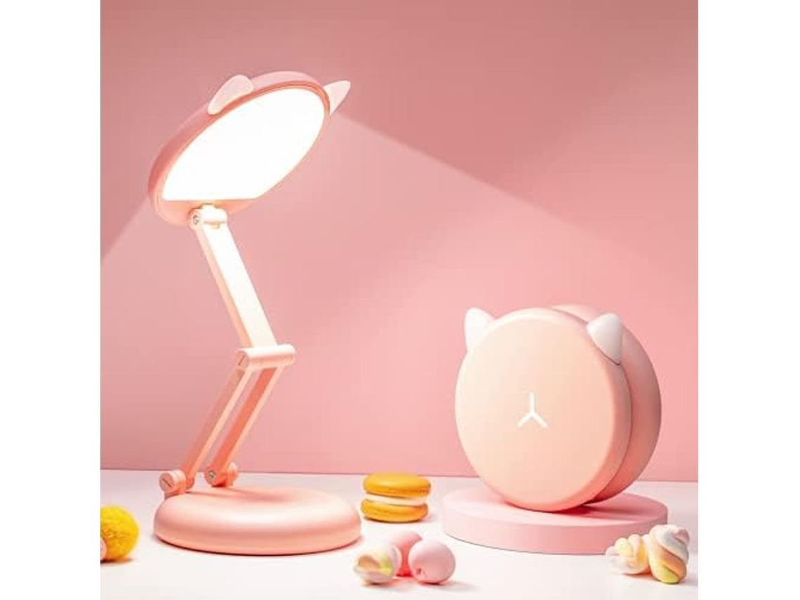 Lámpara De Escritorio Led Rosa Portátil Plegable 8 Niveles De Brillo Recargable Con Usb Para Niñas