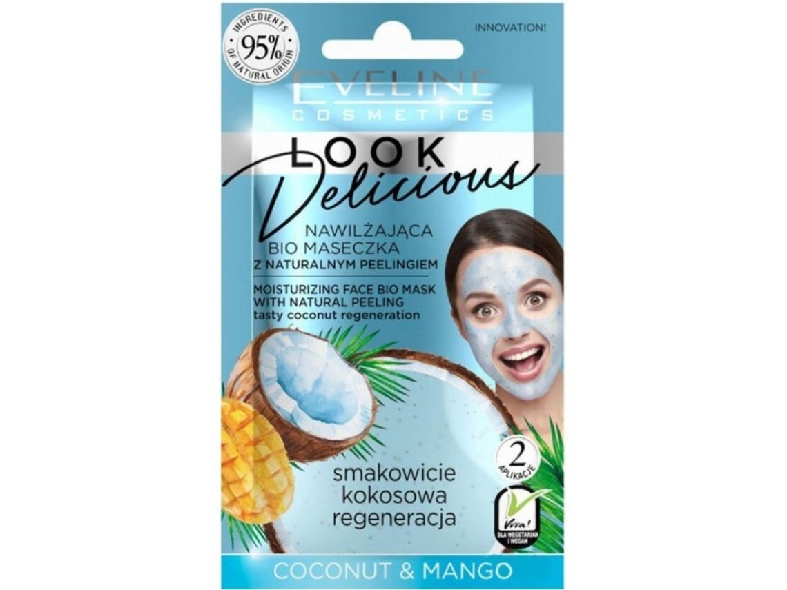 EVELINE Máscara Bio Facial Look Delicious Exfoliante Natural Coco Mango 10Ml