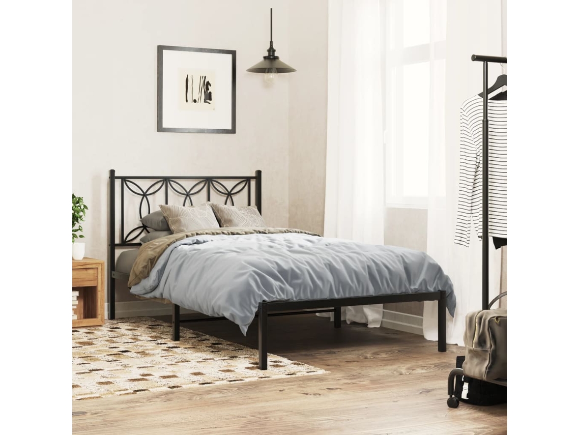 Estructura Cama Sin Colchón Con Cabecero Metal Negro 107x203 Cm