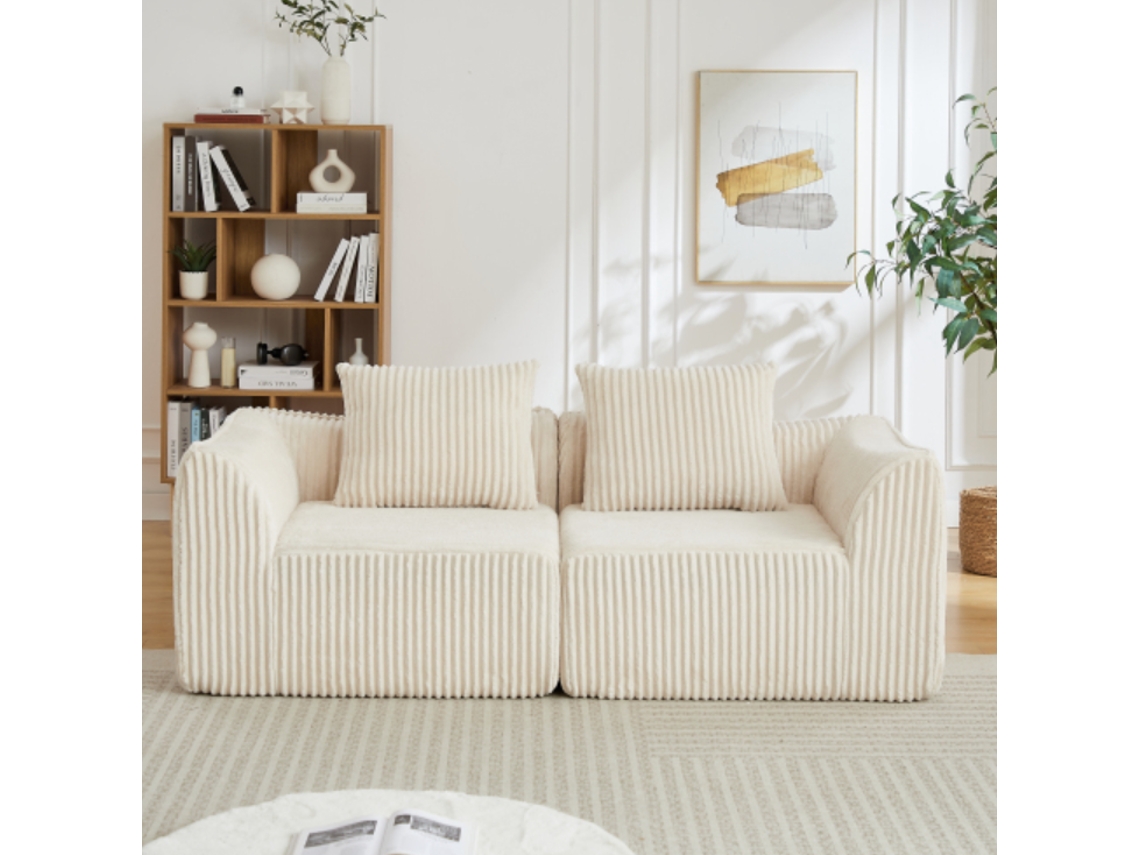 Sofá Minimalista 2 Plazas - Líneas Curvas Y Respaldo Inclinado - Beige