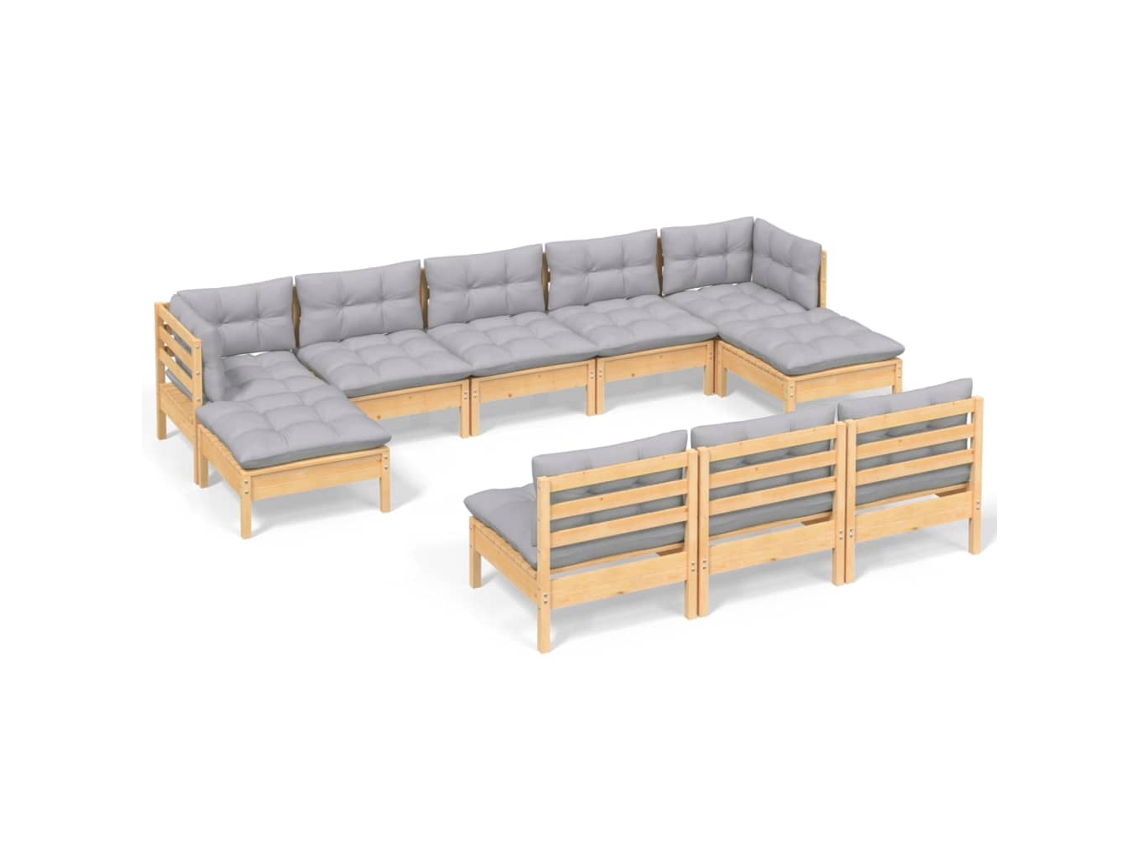 Juego de 10 sillones de jardín con cojines de pino gris MAISON EXCLUSIVE