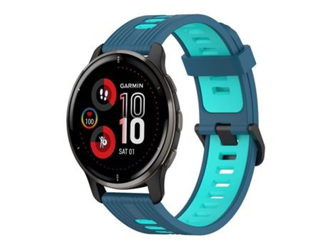Correa de reloj inteligente para Garmin Venu 2 Plus Correa de reloj de silicona bicolor con patrón vertical de 20 mm (azul + pato de agua)