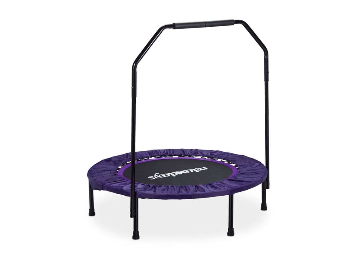 Trampolim Relaxdays, Barra De Apoio, Ø 102 Cm, Minitrampolim Dobrável Até 120 Kg, Trampolim Fitness Indoor, Roxo