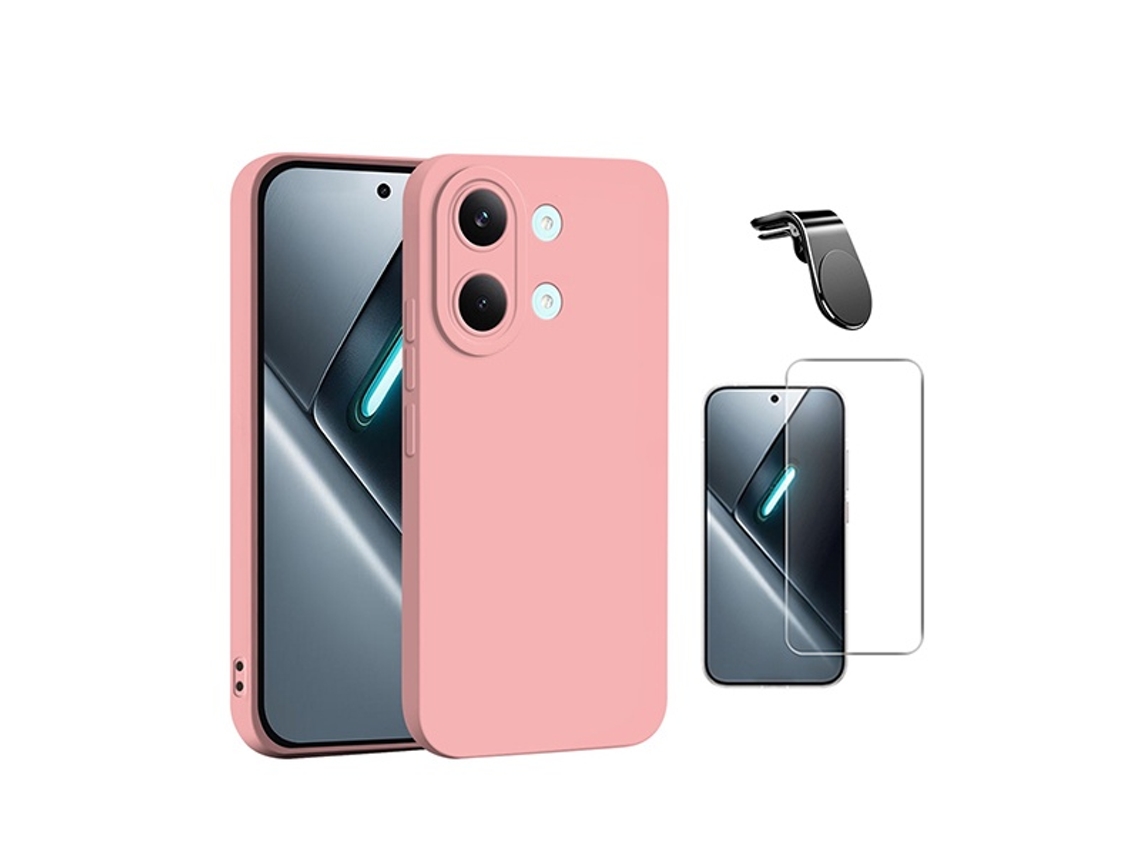Kit Vidro Clearglass Capa Silicone Líquido Suporte L Phonecare Para Xiaomi Poco X8 Pro Max 5g - Rosa