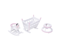 Conjunto Móveis Mini Casa De Bonecas 1:12 Berço Cavalo Carrinho Madeira Branco