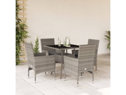 Juego de comedor de jardín de 5 piezas con cojines, mimbre, polietileno y vidrio, gris, Dkd Home Decor