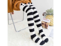 Calcetines suaves de lana coral hasta la rodilla, ideales para el invierno, para niñas y mujeres. Calcetines de rayas con estampados de animales, pelusas y dibujos animados.