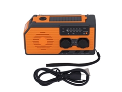Rádio Emergência Solar Manivela Carregador Lanterna Led Ipx3 Bateria 5000mah Laranja