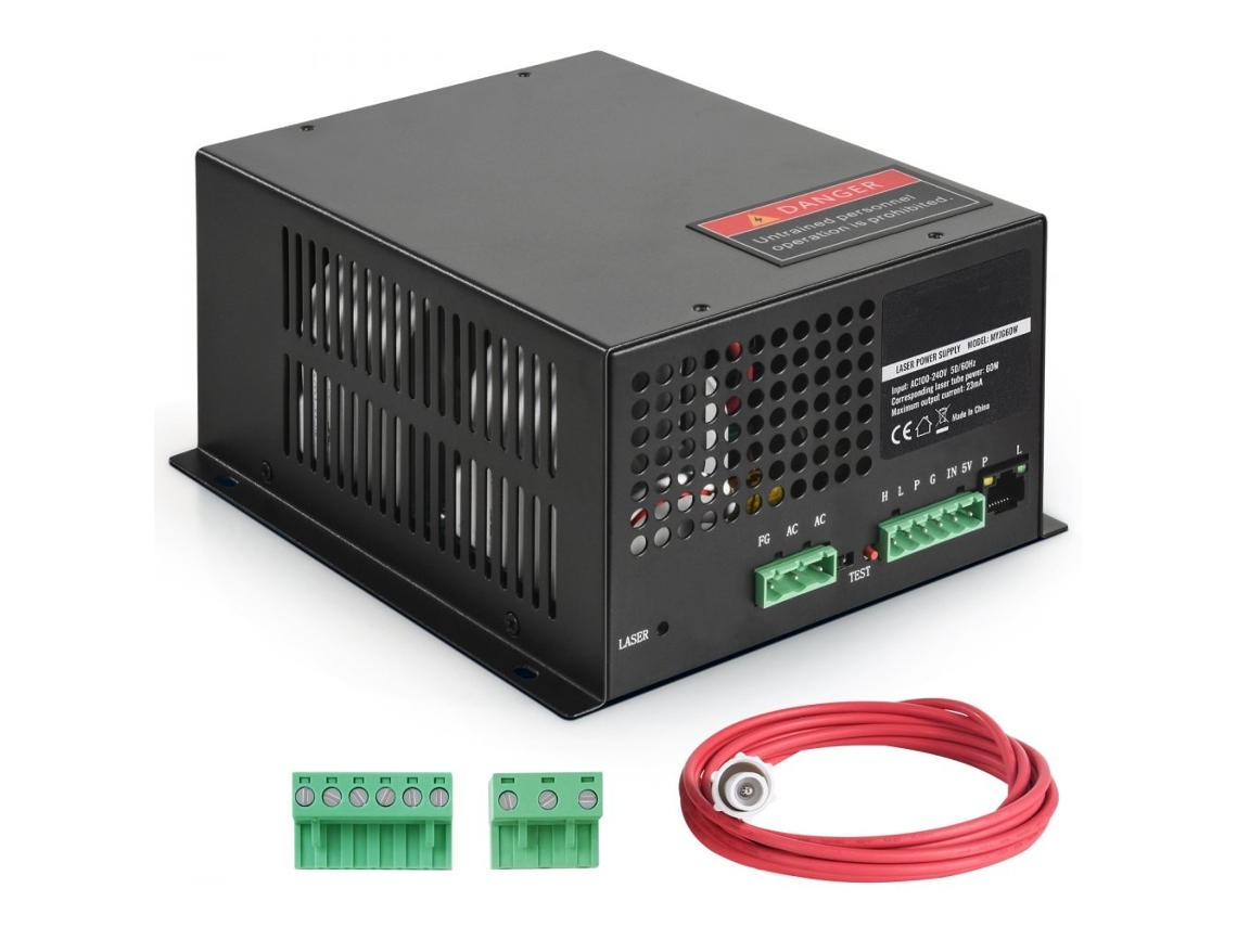 Fuente de alimentación láser CO2 de 60W con triple protección, control PWM y estructura duradera Tekmaquinas
