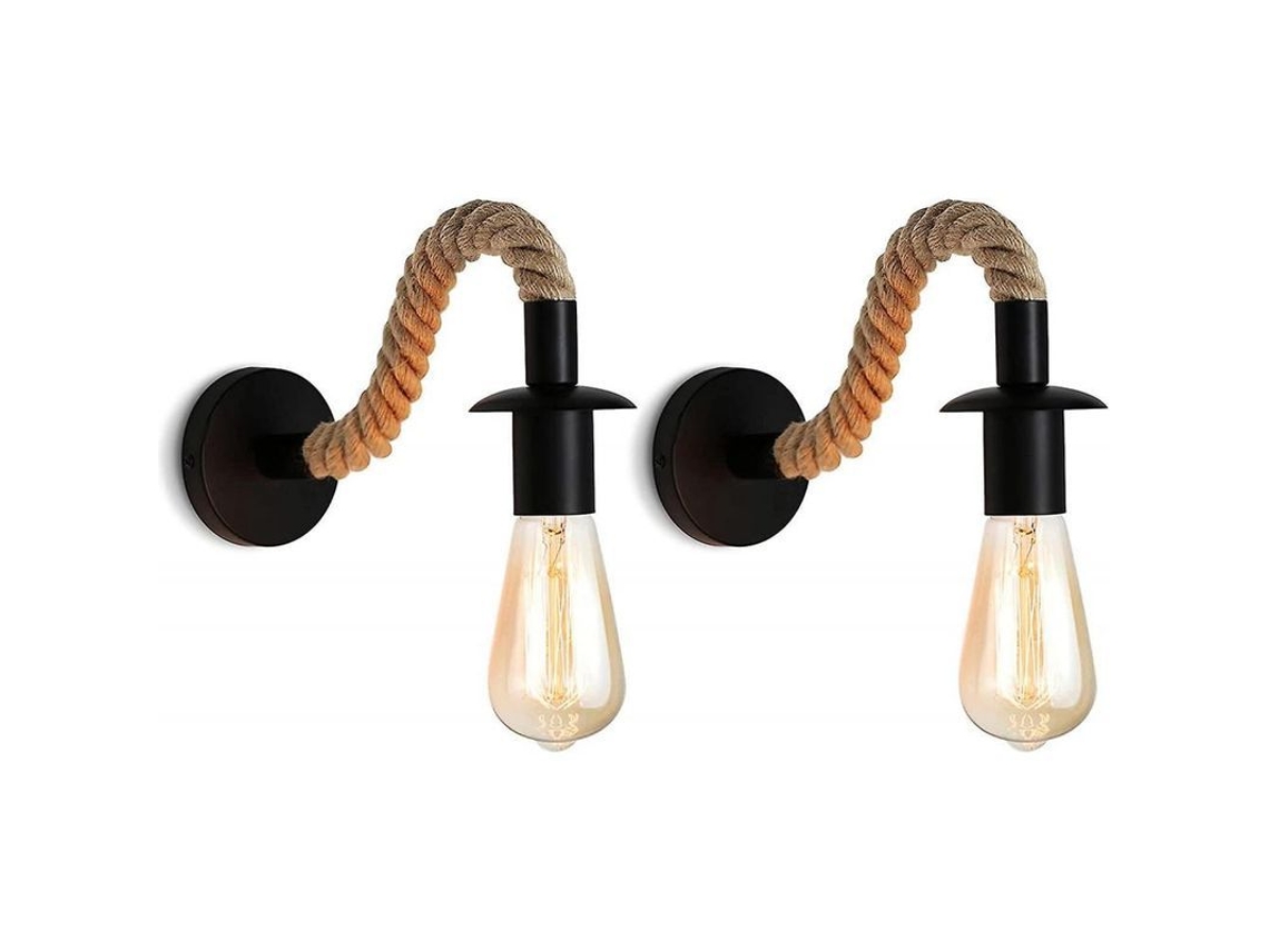 2026-lámpara De Pared De Cuerda De Heno Retro Industrial 2 Piezas E27 220v Para Pasillo Dormitorio