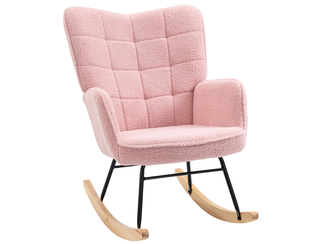 Silla Mecedora De Borreguito Sillón Balancín Oscilante 40° Con Patas De Madera De Haya Carga 120 Kg 71x98x101 Cm Rosa