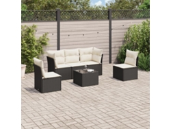 Conjunto de sofá de jardín de 6 piezas con cojines, mimbre sintético negro, DKD Home Decor