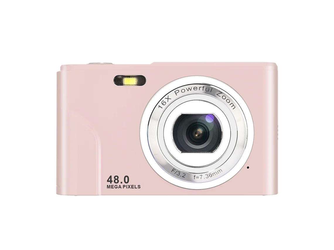 Cámara digital de 48 MP con zoom de 16x, 1080P, pantalla IPS de 2,4, 32 GB, ideal para viajes, ceremonia de graduación (rosa) CHRONUS