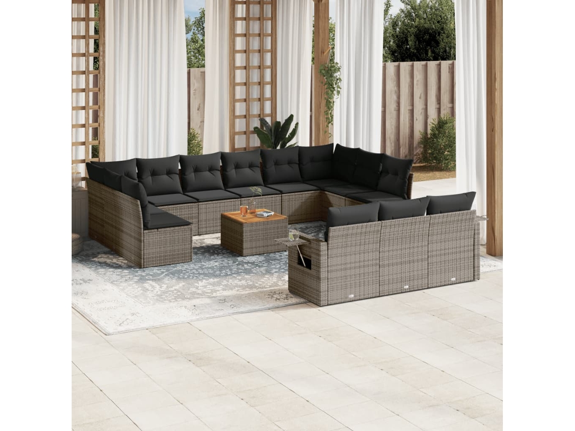 Conjunto de sofá de jardín de 14 piezas con cojines, mimbre gris, DKD Home Decor
