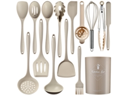 15 Peças De Utensílios De Cozinha De Silicone Panelas Resistentes Ao Calor Cáqui GERTIZ