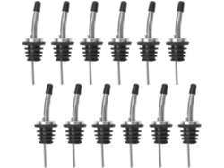 Dispensador de botellas de acero inoxidable 18/8 con diseño cónico y tapones de goma para un control preciso de bebidas y licores.