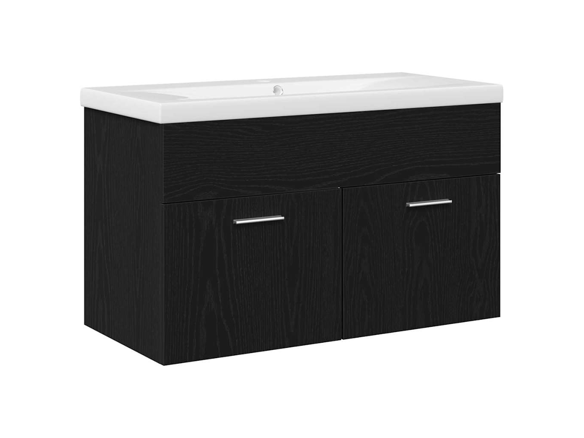 Armario de baño con puerta, roble negro, 80 x 38,5 x 46 cm