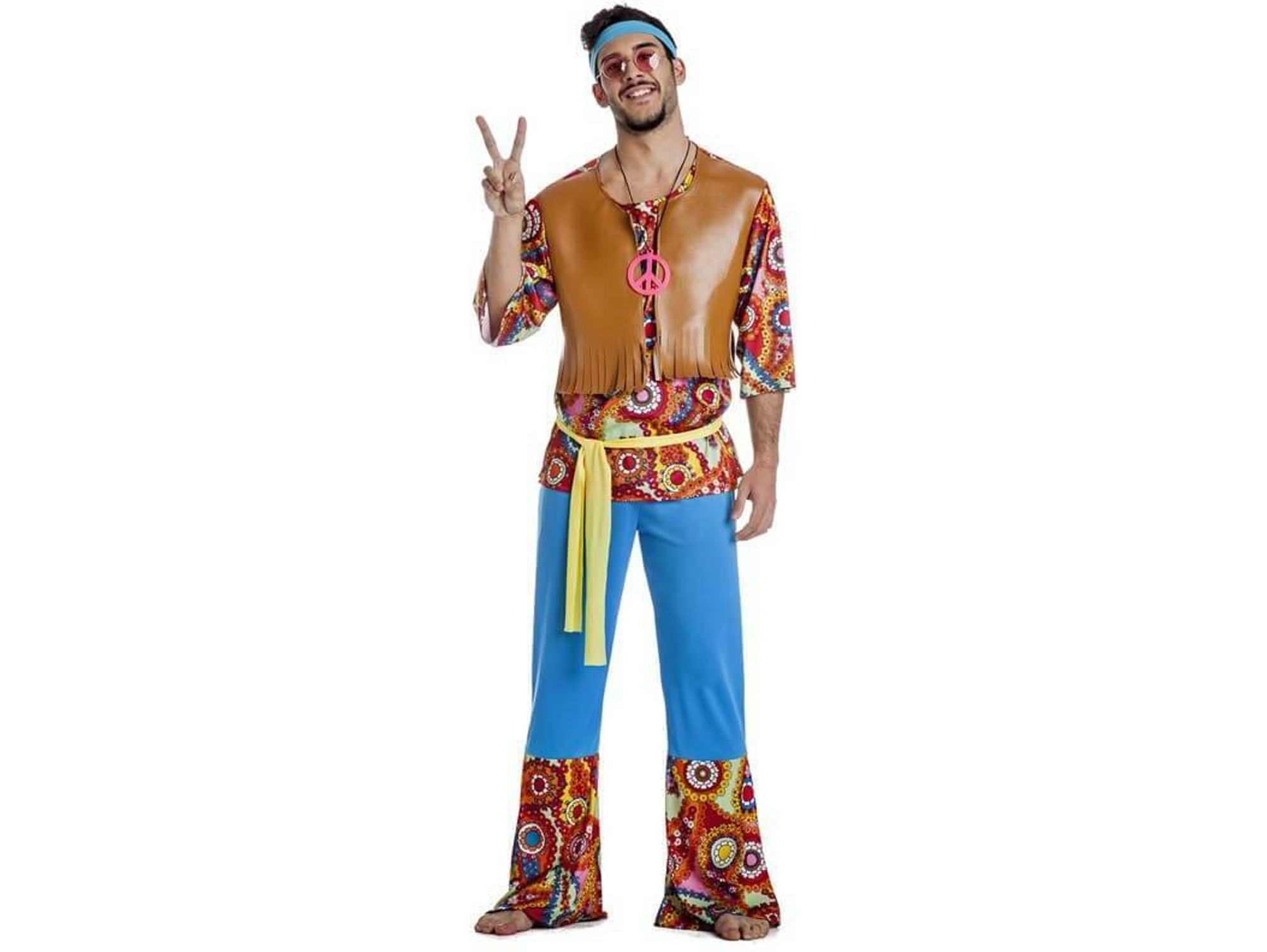 Disfraz de Hombre DISFRAZZES Hippie Con Chaleco (Talla: XXL)