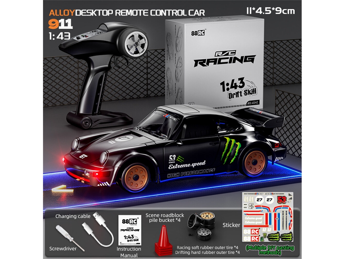 Amarillo88rc 911 Rtr 1/43 2.4g 4wd Drift Giroscopio Aleación Proporcional Led Alta Velocidad On-road Regalo Niños Juguetes