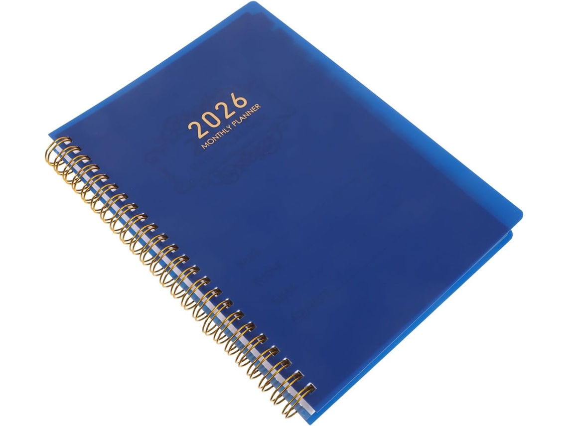 Agenda de objetivos 2026 en espiral, tamaño A5, agenda diaria en inglés, agenda mensual y semanal, tapa dura azul, encuadernación Gokoco.