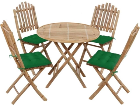 Conjunto 5 de comedor de jardín plegable VIDAXL con cojines bambú