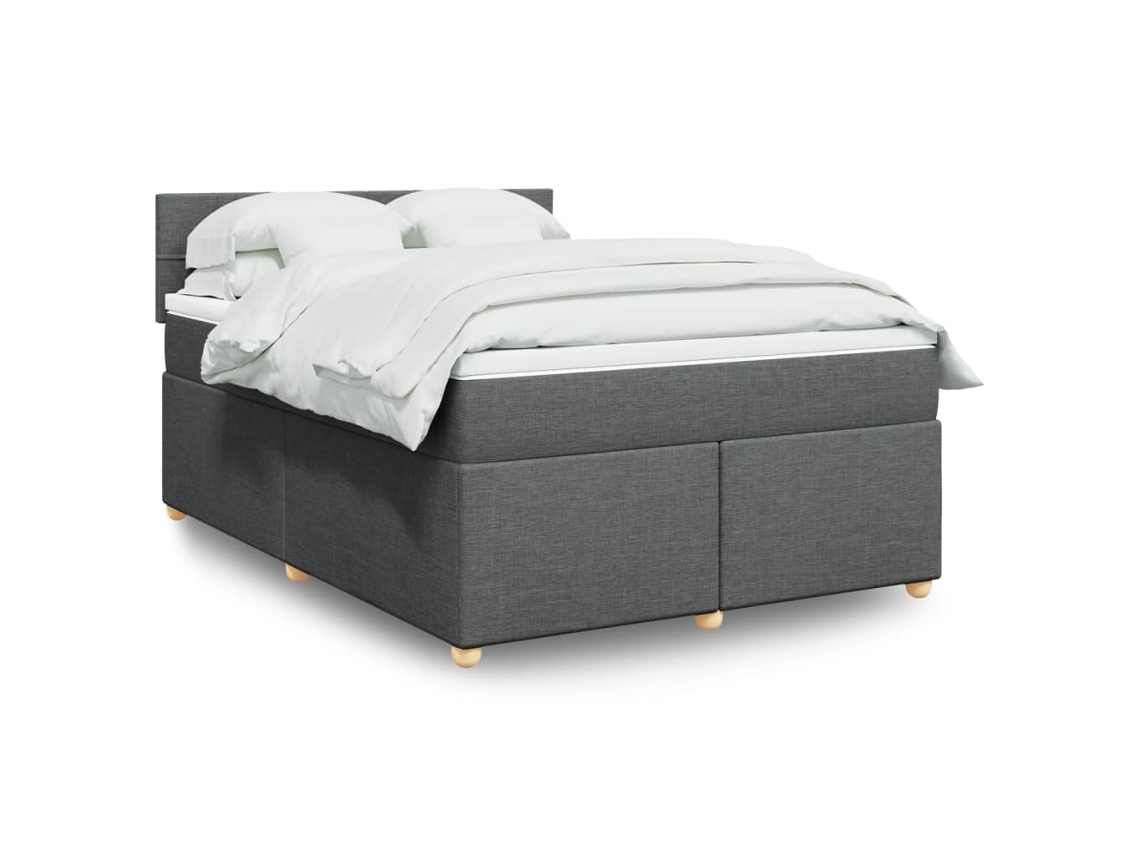 Cama Box Spring Con Colchón Tela Gris Oscuro 140x190 Cm