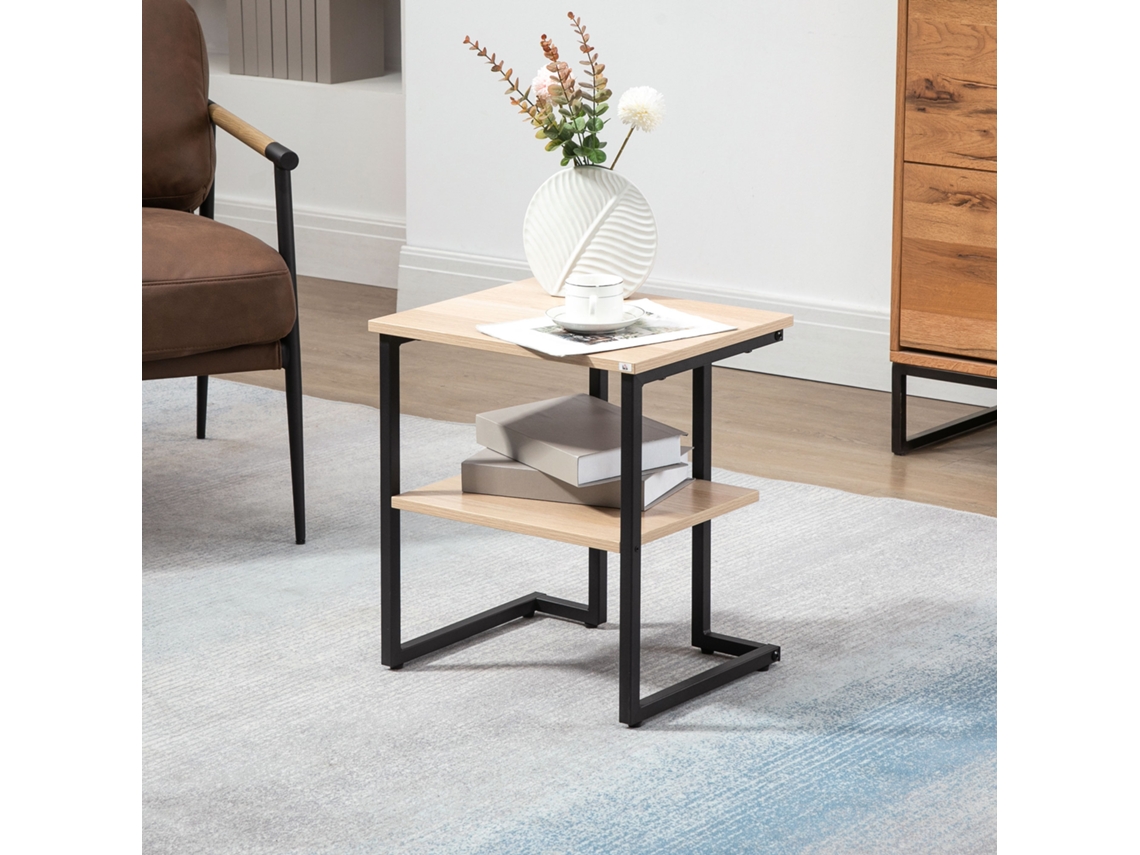 Mesa auxiliar con estantería, para salón/dormitorio/estudio/taller, estilo moderno, 45x35x48cm, color natural.