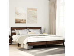 Estructura De Cama Sin Colchón Metal Roble Marrón 193x203 Cm