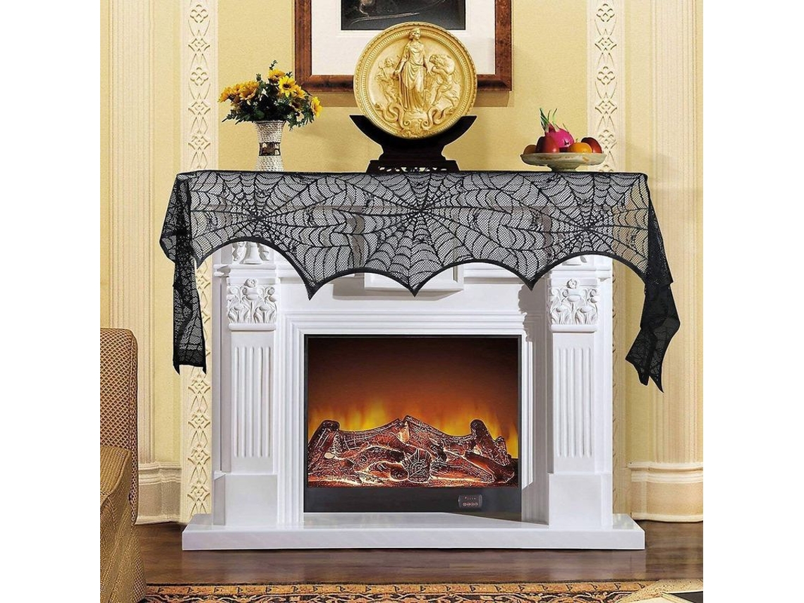 Bufanda Para Repisa De Chimenea, Telaraña En Encaje Negro, 2 Piezas, Decoración Para Repisa De Chimenea