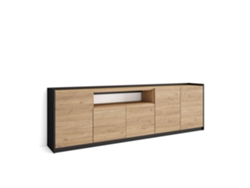 Aparador de comedor, 260x37x80cm, 5 puertas, armario de almacenamiento, roble y negro.