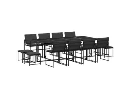 Conjunto 13 de comedor de jardín VIDAXL con cojines textileno negro