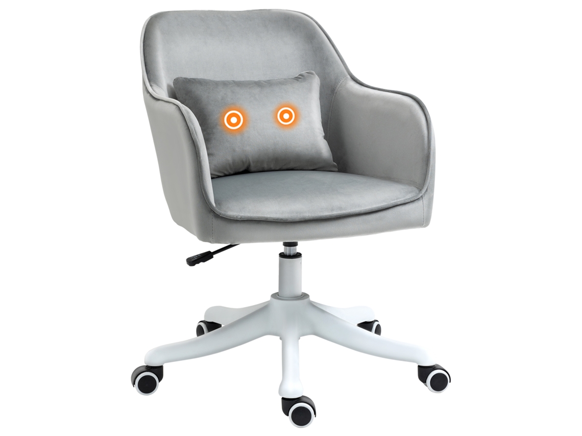 Silla De Oficina De Terciopelo, Con Función De Masaje, Cojín Lumbar Integrado, Altura Regulable, Giro De 360°, Color Gris Claro.