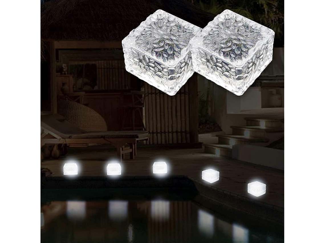 Rebe-2 Pack Luces Solares Ladrillos Pvc Luz Blanca Fría Con Sensor De Luz, Luces Exteriores Jardín Decoración 7x7x5cm