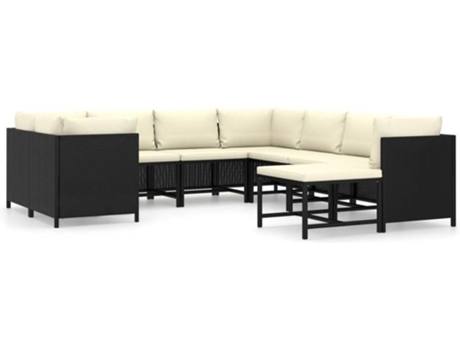Conjunto 9 de muebles de jardín VIDAXL y cojines ratán sintético negro