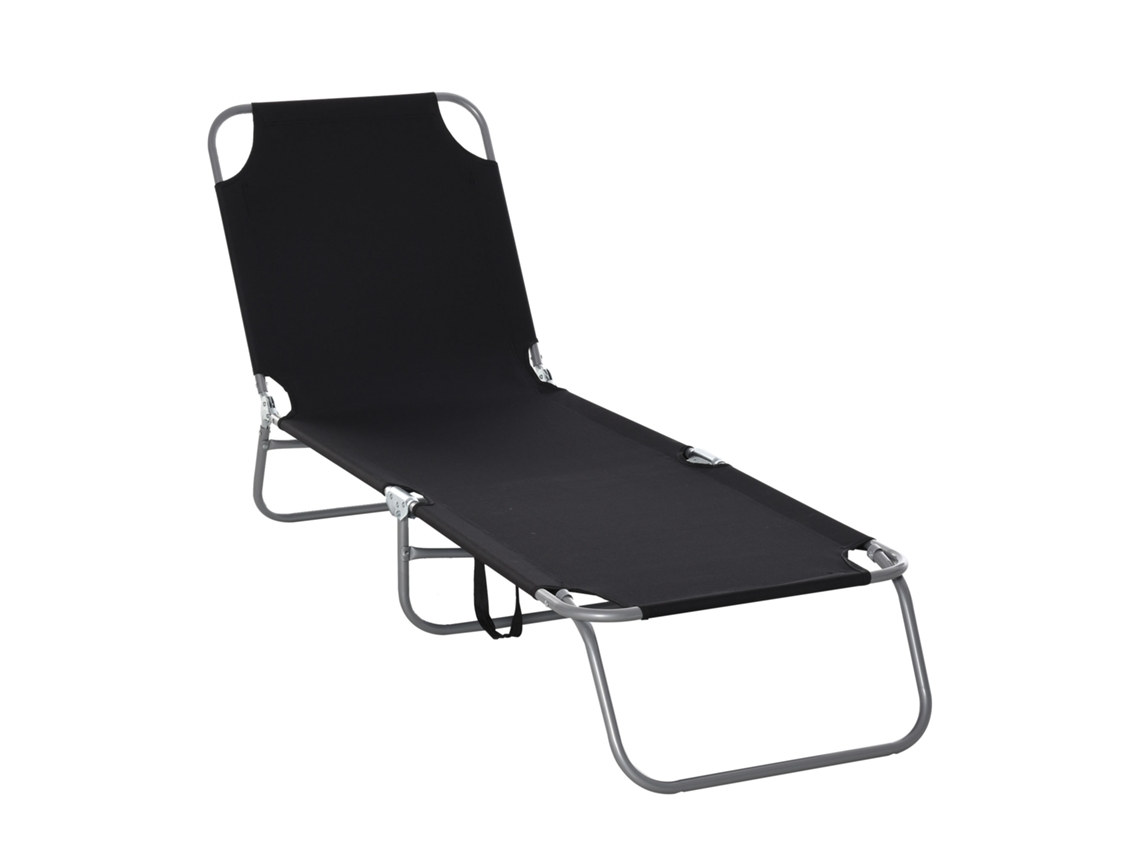 Silla Plegable De Playa Con Estructura Resistente A La Corrosión, 187x55x24cm, Negra.