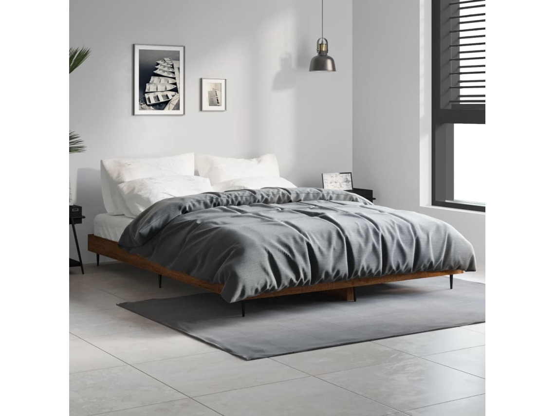 Estructura De Cama Madera De Ingeniería Marrón Roble 135x190 Cm