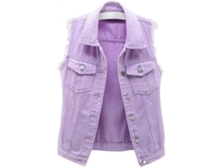 Colete curto feminino sem mangas em jeans com botões e bolsos, modelo 2026, casual para primavera, verão e outono, tamanho PP (X-Small), roxo.
