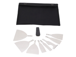 Ferramenta multifuncional para raspar tinta com cabo ergonômico em aço inoxidável para reparos em drywall.