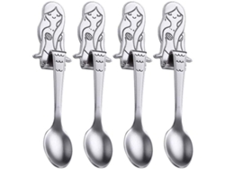 Cucharas Sirena de acero inoxidable 304 para café, té, postres y bebidas - Paquete de 4 - Plateadas