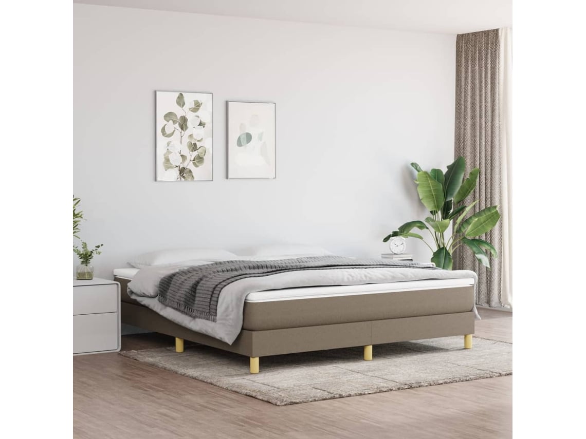 Cama Box Spring Con Colchón Tela Gris Taupe 160x200 Cm