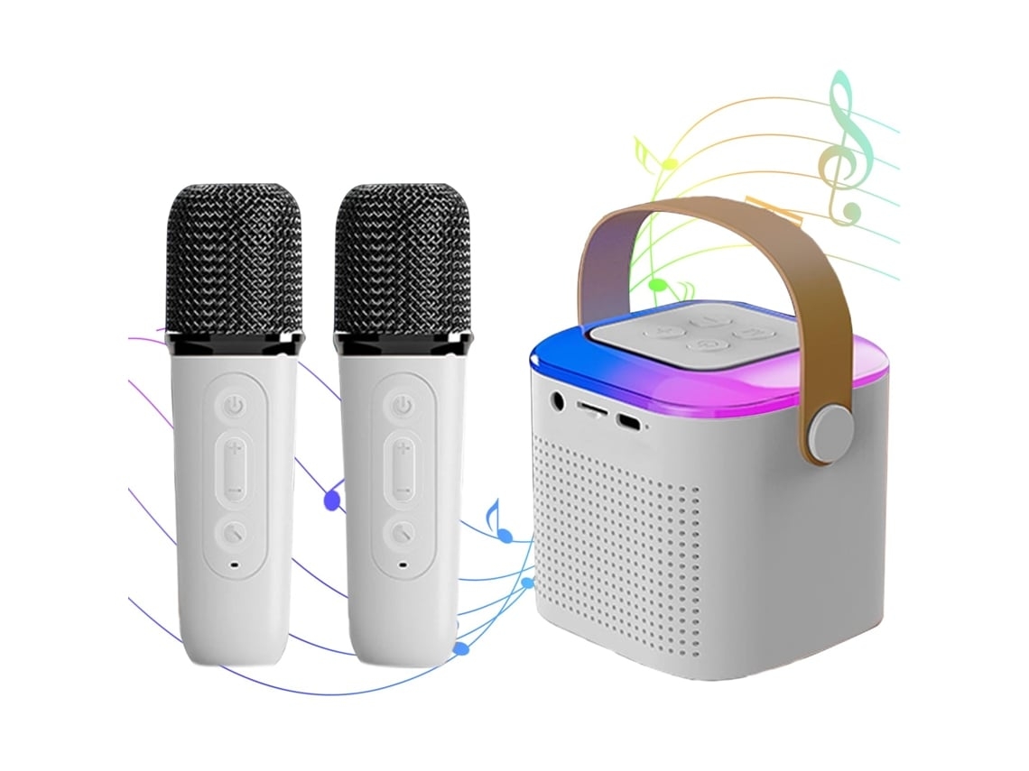 Máquina de karaoke para niños y adultos Mini altavoz de karaoke Bluetooth para cantar con 2 micrófonos inalámbricos y 7 luces de colores B Yemaesre