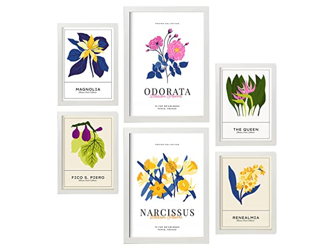 NACNIC Set De 6 Posters Florales Narcisos Láminas De Naturaleza Y Botánica Para El Diseño Y Decoración De Interiores Tamaños A3 & A4, Marcos Blancos
