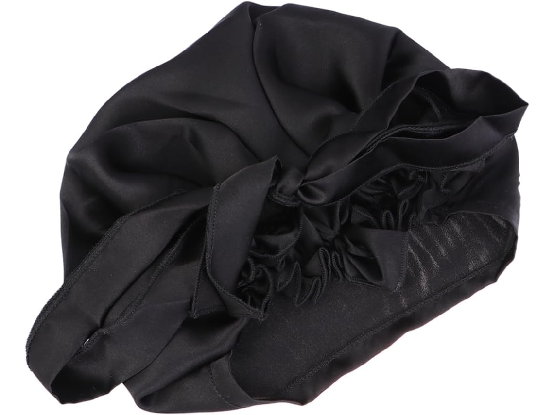 Gorro De Noche De Seda Para Mujer Con Lazo Negro