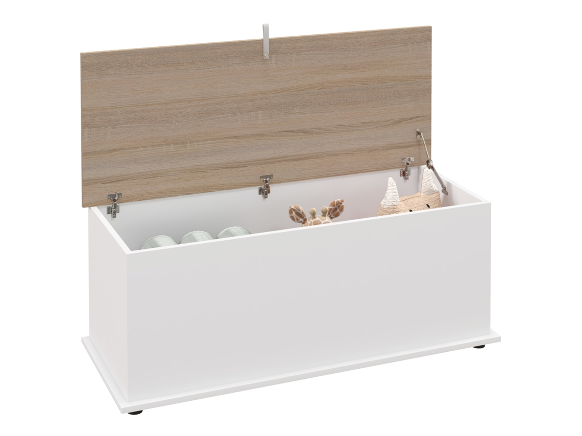 Baúl/Banco de almacenamiento de madera 100x40x40 cm Blanco y Madera PMM CAPITALI