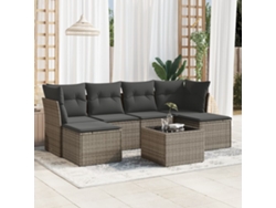Conjunto de sofá de jardín de 7 piezas con cojines, mimbre gris, DKD Home Decor