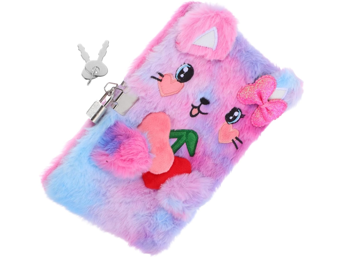 Gato Con Candado Y Llave, Cuaderno De Peluche Para Niñas, Diario Seguro