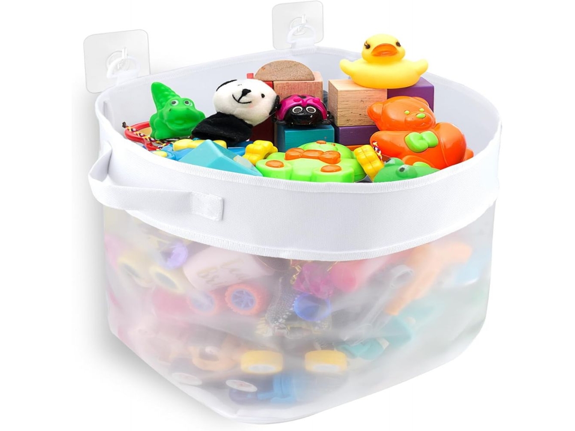 Red/Bolsa para guardar juguetes de baño con ventosas, antideslizante, fácil de limpiar, color blanco
